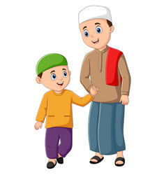 Cute Little Muslim Boy With His Father