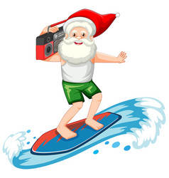 Santa Claus Surfing In Summer Theme On White