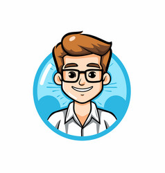 Young Man With Glasses In Cartoon Style On White