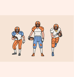 American Football Character Players In Action Set