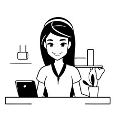 Young Woman At The Desk In Office Cartoon