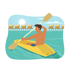 Man Enjoying With Rowing Kayak In The Sea