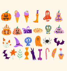 Set Retro Groovy Elements For Halloween