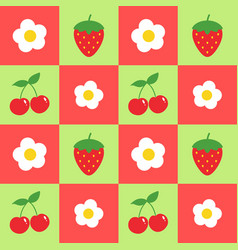 Strawberry Cherry Flowers Pattern Background