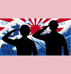 Silhouette Japan Soldier With Wave Rising Sun Flag