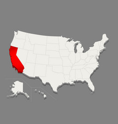 State Of California Is Highlighted In Red Usa Map