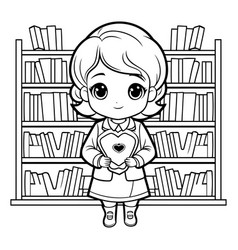 Cute Little Girl Holding A Book In Library Black