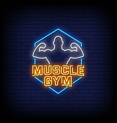 Neon Sign Muscle Gym With Brick Wall Background Ve