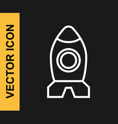 White Line Rocket Ship Toy Icon Isolated On Black