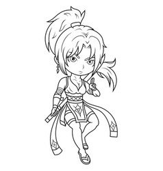 A Line Drawing Of Ninja Girl With Sword