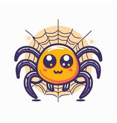 Cute Cartoon Spider With Cobweb Halloween Icon