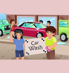 Kids Holding A Car Wash Poster