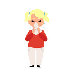 Sneezing Child Wiping Nose With Tissue Flat