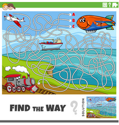 Find The Way Maze Game With Cartoon Vehicle