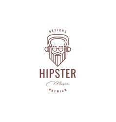 Old Man Bearded Relax Hearing Music Logo Design