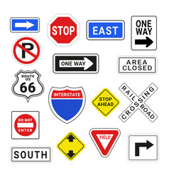 American Road Signs Collection Flat Traffic