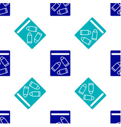 Blue Evidence Bag And Bullet Icon Isolated