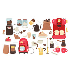 Coffee Maker Flat Icons Set Hot Drinks