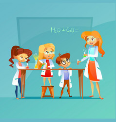 Children At Chemistry Class Of Pupils And Teacher