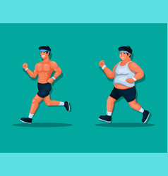 Fat And Fit Man Running Jogging Exercise