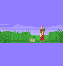 Indian Female Farmer Works In Field A Flat