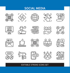 Social Media Editable Stroke Icon Set