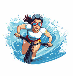 Sportswoman Riding On A Bicycle In The Water