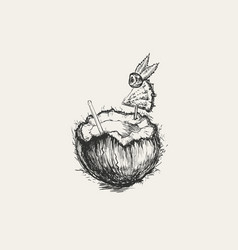 Coconut Cocktail Drink Hand Drawn