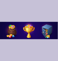 Money Game Icons Sack Goblet And Safe With Coins