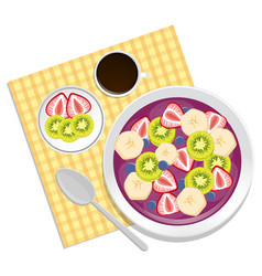 Top View Acai Food Bowl And Placemat On White