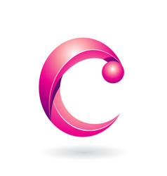 Magenta Shiny Two Piece Letter C With Pom Pom