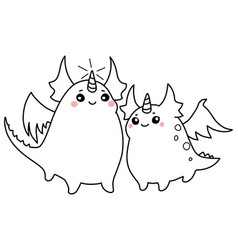 Two Doodle Dragons Black And White