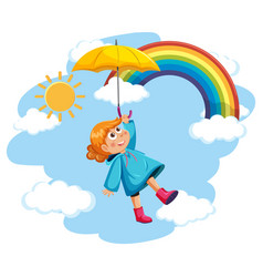 A Girl Wearing Raincoat In The Sky