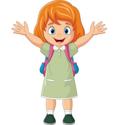 Cartoon Happy School Girl Waving Hand