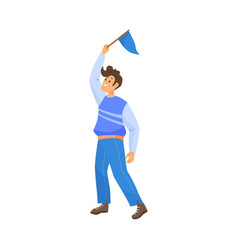 Happy Football Male Fan Holding Flag Cartoon