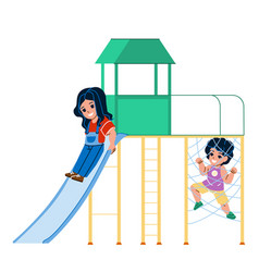 On Jungle Gym Playing Children Boy And Girl