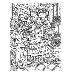 Christmas Children With Gifts Adults Coloring Page