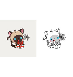 Cute Xmas Siamese Cat Clipart For Coloring