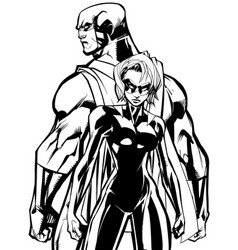 Superhero Couple Back To Line Art