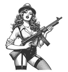 Femme Fatale With Gun Engraving Sketch