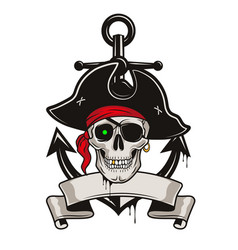 Pirate Emblem With Anchor And Skull In A Hat