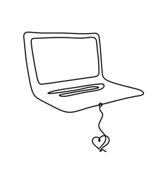 Abstract Laptop With Heart As Line Drawing On