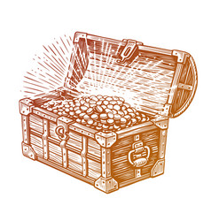 Hand Drawn Open Treasure Chest Full Of Gold Coins