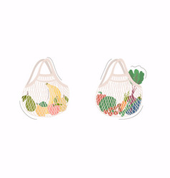 Mesh Or Net Bags Full Fruits And Vegetables