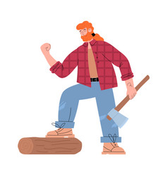 Lumberjack Standing One Foot On Tree Trunk Flat