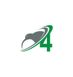 Number 4 With Kiwi Bird Logo Icon Design