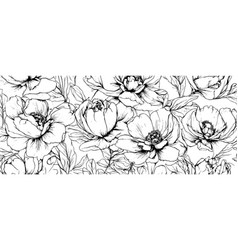 Sketch Banner Large Flowers With Leaves Pattern