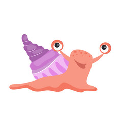 Cute Pink Slug With Purple Cochlea Flat Icon