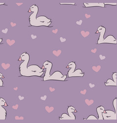 Cygnets Love On Lilac Seamless Pattern