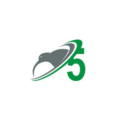 Number 5 With Kiwi Bird Logo Icon Design